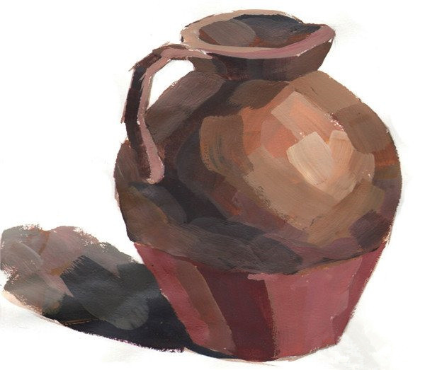 水粉画绘画教程之朴素的陶罐