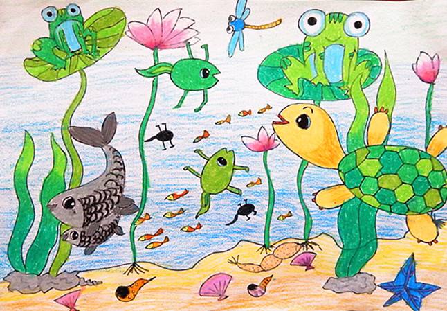 幼儿园中班美术教案 热闹的池塘简笔画